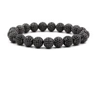 Bracciale in Pietra, Braccialetto di Perline di Pietra Naturale, Bracciale Elastico a Loop Singolo a Micro-zircone Nero da 10 mm