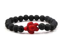Bracciale in Pietra, Braccialetto di Perline di Pietra Naturale, Bracciale in Pietra vulcanica di Lava Nera Turtleis Rosso Turchese Bracciale di Maschio e Femmina, Accessori per Abbigliamento