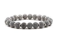 Bracciale in Pietra, Braccialetto in Perline di Pietra Naturale, Bracciale Elastico a Loop Singolo a Micro-zircone da zircone Nero da 10mm