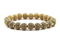 Bracciale in Pietra, Braccialetto in Perline di Pietra Naturale, Bracciale Elastico a Loop Singolo a Micro-zircone da zircone Nero da 10mm