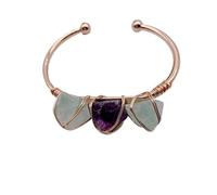 Bracciale in pietra di cristallo naturale intrecciato a mano for donna - Gioielli in stile bohémien(Fluorite+Amethyst)