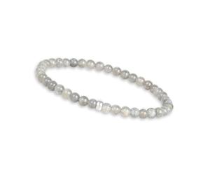 Bracciale in pietra di luna arcobaleno per donna con pietre naturali autentiche e perla in argento 925 - Bracciale di pietre preziose I Braccialetto con perle di pietra naturale da 4 mm