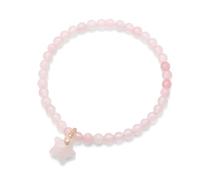Bracciale in pietra grezza naturale - Bracciale con perline di pietra da 4 mm for donna, ciondolo in pietra a stella a cinque punte, corda elastica for regalo di gioielli for fidanzata(Rose Quartz)