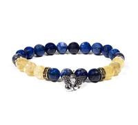 Bracciale in Pietra Lapislazzuli e Quarzo Rutilato Elasticizzato con Ganesh