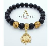 Bracciale in pietra lavica del Vesuvio e stemma Regno due Sicilie in argento 925