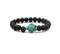 Bracciale in Pietra Lavica Naturale per Donna e Uomo,perline di Lava Nera da 8mm con Ciondolo a Forma di Tartaruga,Braccialetti Dell'Amicizia con perline Fatti a Mano,Elasticizzati e Regolabili,da 8M