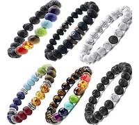 Bracciale in pietra lavica nera 7 chakra 6 pezzi misti 8 mm Yin Yang Rock perline pietre preziose naturali resilienti diffusore di olio di pietre preziose Yoga meditazione perline braccialetto