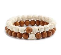 Bracciale in Pietra Naturale,Braccialetti Dell'Amicizia elastici Regolabili con perline di Turchese Come Il Sandalo da 8mm,2 Pezzi/Set, Fatti a Mano per La Coppia Migliore Amica,8mm