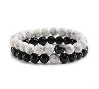 Bracciale in Pietra Naturale,Braccialetti Dell'Amicizia elastici Regolabili con perline in Howlite e Ossidiana Nera da 8mm,per Coppia, per La Migliore Amica,8mm
