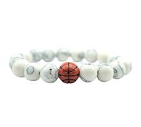 Bracciale in Pietra Naturale,Howlite Naturale da 8mm e Braccialetti elastici Regolabili da Basket per Sport con La Palla, Alla Moda per Ragazze e Ragazzi da 8mm