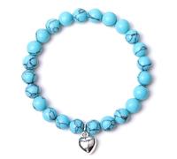 Bracciale in Pietra Naturale per Coppia,Braccialetti Elastici Regolabili con perline da 8mm e Ciondolo a Forma di Cuore per La Tua Amante,Moglie,Fidanzata,Anniversario,Turchese da 8mm.
