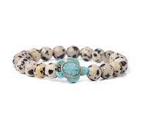 Bracciale in Pietra Naturale per Donna e Uomo,perlina di diaspro Maculato da 8mm con Ciondolo a Forma di Tartaruga,Braccialetti Dell'Amicizia con perline Fatti a Mano,Elasticizzati e Regolabili,da 8M