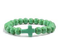 Bracciale in Pietra Naturale per Uomo e Donna,8mm,Pietra Preziosa Naturale con Ciondolo a Croce,Braccialetti Dell'Amicizia elasticizzati con perline, per Gesù,Cristianesimo,Verde 8mm
