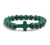 Bracciale in Pietra Naturale per Uomo e Donna,8mm,Pietra Preziosa Naturale con Ciondolo a Croce,Braccialetti Dell'Amicizia elasticizzati con perline, per Gesù,Cristianesimo,Verde Scuro,8mm