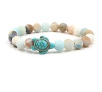 Bracciale in Pietra Naturale,perline Rotonde da 8mm,Braccialetti Elastici Regolabili con Ciondolo a Forma di Tartaruga,per Uomo e Donna,Regali Fatti a Mano per Lo Yoga,Agata da 8mm.