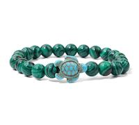Bracciale in Pietra Naturale,perline Rotonde da 8mm,Braccialetti Elastici Regolabili con Ciondolo a Forma di Tartaruga,per Uomo e Donna,Regali Fatti a Mano per Lo Yoga,Malachite da 8mm.