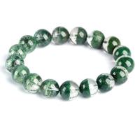 Bracciale in quarzo fantasma verde naturale, bracciale elastico perline