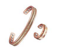 Bracciale in rame magnetico intrecciato a tre toni da 6,5" e anello da 2,6" rame massiccio magnetico Combinazione gioielli braccialetto 8 magneti Anelli 4 magneti Misura regolabile Unisex