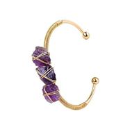 Bracciale in seta con pietra di cristallo naturale - Bracciale in minerale irregolare placcato oro for uno stile elegante(Amethyst)