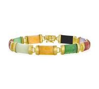 Bracciale in stile asiatico con pietre preziose multicolore genuine in giada gialla, rossa, bianca e verde, con maglie a tubo sagomato per donna, placcato in oro giallo 14K, argento sterling .925, 7,5