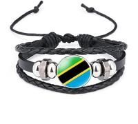 Bracciale in Tessuto con Bandiera della Tanzania - Braccialetto in Pelle Intrecciata Punk Uomo Donna Braccialetti Regolabili, Fascino novità Gioielli Patriottici Distintivo Rotondo Bracciale Coppia