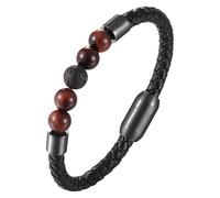 Bracciale In Vera Pelle Con Perline Di Pietra Naturale Da 8 Mm, Guarigione E Bilanciamento, Con Chiusura Magnetica, Gioielli Commemorativi, Regali Per Uomini E Donne, Occhio Di Tigre Rosso, 21 Cm