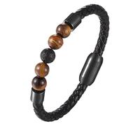 Bracciale In Vera Pelle Con Perline Di Pietra Naturale Da 8 Mm, Per La Guarigione E L'Equilibrio, Con Chiusura Magnetica, Gioielli Commemorativi, Regali Per Uomini E Donne, Occhio Di Tigre E Pietra