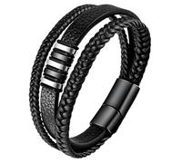 Bracciale in Vera Pelle Intrecciata da Uomo, Tessuto a Mano con Chiusura in Acciaio Inox - Pelle di Mucca con Chiusura Magnetica - Pulseira Homem
