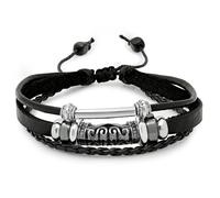 Bracciale In Vera Pelle Nera Da Uomo Con Medaglione In Lega E Filo Intrecciato