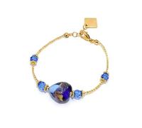 Bracciale in Vetro di Murano, Blu e Oro, con Cristalli e Catena Dorata, Stile Elegante, Made in Italy