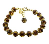 Bracciale in Vetro di Murano Marrone Ambra Oro Fatto a Mano Venezia 15 Perle