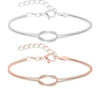 Bracciale infinito con catena a forma di serpente con nodo d'amore, bracciale infinito con catena a forma di serpente con nodo d'amore, braccialetti con nodo di madre e figlia (Silver + rose gold)
