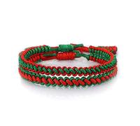 Bracciale Intrecciato,2 Pezzi Fatti A Mano Intrecciato Rosso Verde Corda Regolabile Buddista Tibetano Braccialetti con Ciondoli Fortunato Regalo di Amicizia per Ragazzo Ragazza Coppie Uomini Donne