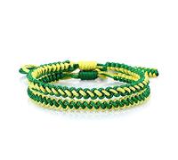 Bracciale Intrecciato,2 Pezzi Fatti A Mano Intrecciato Verde Giallo Corda Regolabile Buddista Tibetano Braccialetti con Ciondoli Fortunato Regalo di Amicizia per Ragazzo Ragazza Coppie Uomini Donne