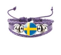 Bracciale Intrecciato Con Bandiera Svedese Per Uomo E Donna, Alla Moda, In Pelle Multistrato Viola, Regolabile, Gioiello Punk, 18 Mm.