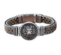 Bracciale intrecciato con ciondolo re leone rotondo color argento Tangcao