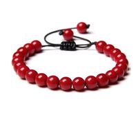 Bracciale intrecciato con perline di pietra rossa naturale, lunghezza regolabile, braccialetti for donne, regali attraenti(C)