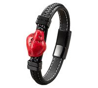 Bracciale Intrecciato In Vera Pelle Per Uomo E Donna, Bracciale Intrecciato Nero Con Pietre Preziose Naturali Irregolari, Gioielli Fatti A Mano Per Fidanzato/Marito/Papà, Agata Rossa, 21 Cm