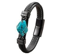 Bracciale Intrecciato In Vera Pelle Per Uomo E Donna, Bracciale Intrecciato Nero Con Pietre Preziose Naturali Irregolari, Gioielli Fatti A Mano Per Fidanzato/Marito/Papà, Blu-Turchese, 19 Cm