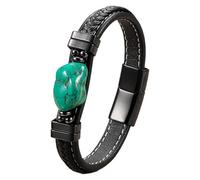 Bracciale Intrecciato In Vera Pelle Per Uomo E Donna, Bracciale Intrecciato Nero Con Pietre Preziose Naturali Irregolari, Gioielli Fatti A Mano Per Fidanzato/Marito/Papà, Avventurina Verde, 23 Cm