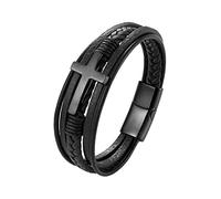 Bracciale intrecciato multistrato in acciaio inossidabile nero dorato placcato croce religiosa cuoio braccialetto