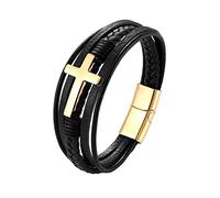 Bracciale intrecciato multistrato in acciaio inossidabile nero dorato placcato croce religiosa cuoio braccialetto