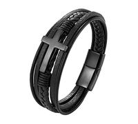 Bracciale intrecciato multistrato in acciaio inossidabile nero dorato placcato croce religiosa cuoio braccialetto