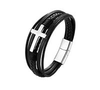 Bracciale intrecciato multistrato in acciaio inossidabile nero dorato placcato croce religiosa cuoio braccialetto