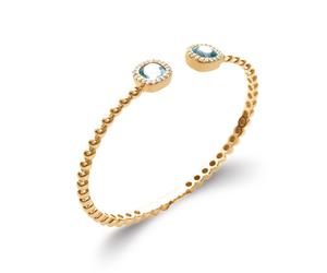 Bracciale Jonc Solitaire Pietra Blu Aigue Marine Placcato Oro 18 Carati 750/1000