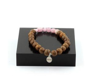 Bracciale Kunzite Del Brasile + Perle Di Legno 8 Mm. Fabbricato In Francia.