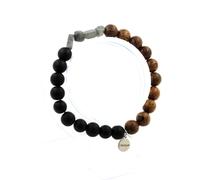 Bracciale Labradorite Finlandia + Perle Onice Nero Opaco + Legno 8 Mm. Fatto E