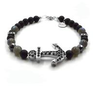 Bracciale Labradorite Onice Nera Ematite ancora argento 925 Desja regalo