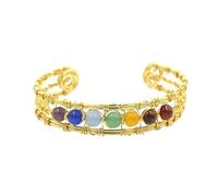 Bracciale largo in metallo con sette perline di cristallo - Gioielli con perline eleganti for donna(Gold)