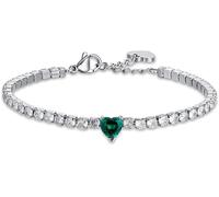 Bracciale Luca Barra Acciaio Argentato Cristalli Bianchi Cuore Verde _BK2520